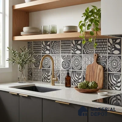 Moroccan Floor Decor Tile TL 11797 L | 2 ft x 2 ft Vitrified Double Digital Matte Tile - 9 mm | Suitable For Kitchen, Accent/Feature Wall, Dining Area