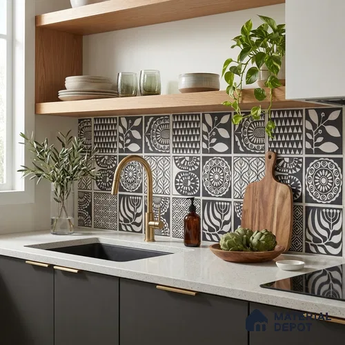 Moroccan Floor Decor Tile TL 11797 L | 2 ft x 2 ft Vitrified Double Digital Matte Tile - 9 mm | Suitable For Kitchen, Accent/Feature Wall, Dining Area