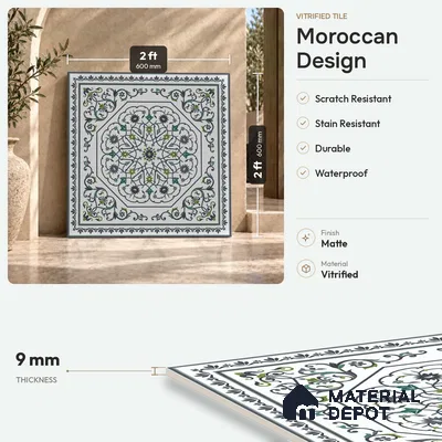Moroccan Wall & Floor Tile TL 11798 B | 2 ft x 2 ft Vitrified Matte Tile - 9 mm | Suitable For Kitchen, Bedroom, Dining Area