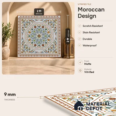 Moroccan Wall & Floor Tile TL 11798 | 2 ft x 2 ft Vitrified Matte Tile - 9 mm | Suitable For Kitchen, Bedroom, Dining Area