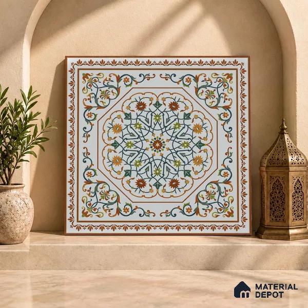 Moroccan Wall & Floor Tile TL 11798 | 2 ft x 2 ft Vitrified Matte Tile - 9 mm | Suitable For Kitchen, Bedroom, Dining Area