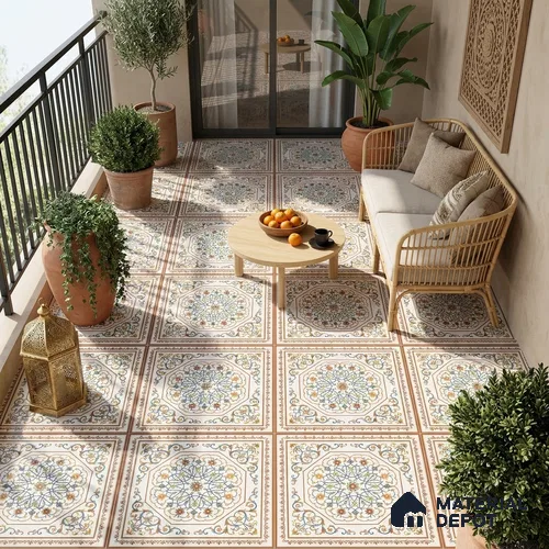 Moroccan Wall & Floor Tile TL 11798 | 2 ft x 2 ft Vitrified Matte Tile - 9 mm | Suitable For Kitchen, Bedroom, Dining Area