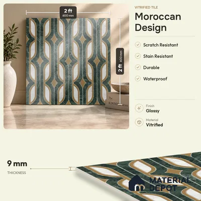 Moroccan Wall & Floor Tile TL 11801 | 2 ft x 2 ft Vitrified Glossy Tile - 9 mm | Suitable For Kitchen, Balcony, Dining Area