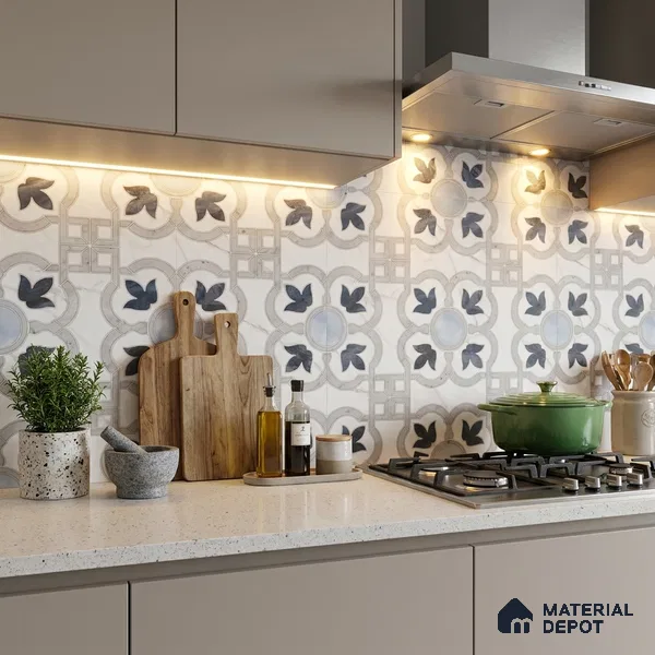 Moroccan Wall & Floor Tile TL 11802 | 2 ft x 2 ft Vitrified Sinker Finish Tile - 9 mm | Suitable For Kitchen, Balcony, Dining Area