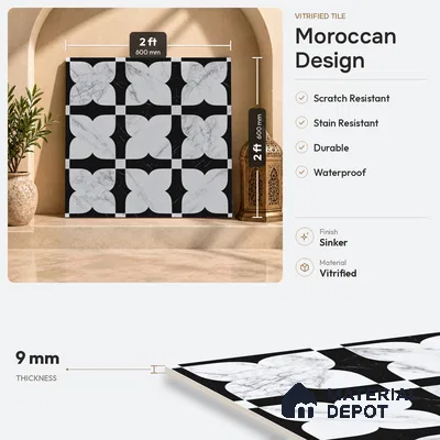 Moroccan Wall & Floor Tile TL 11803 | 2 ft x 2 ft Vitrified Sinker Finish Tile - 9 mm | Suitable For Kitchen, Bathroom, Dining Area