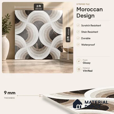 Moroccan Wall & Floor Tile TL 11804 | 2 ft x 2 ft Vitrified Glossy Tile - 9 mm | Suitable For Kitchen, Accent/Feature Wall, Dining Area