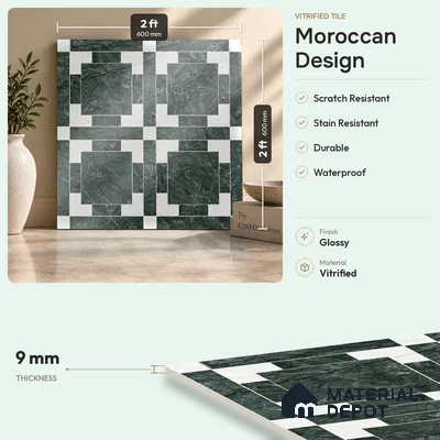 Moroccan Wall & Floor Tile TL 11807 | 2 ft x 2 ft Vitrified Glossy Tile - 9 mm | Suitable For Courtyard, Balcony, Dining Area