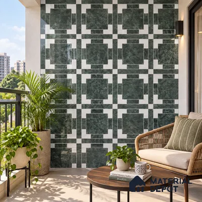Moroccan Wall & Floor Tile TL 11807 | 2 ft x 2 ft Vitrified Glossy Tile - 9 mm | Suitable For Courtyard, Balcony, Dining Area