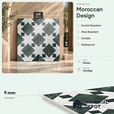 Moroccan Wall & Floor Tile TL 11808 | 2 ft x 2 ft Vitrified Glossy Tile - 9 mm | Suitable For Kitchen, Balcony, Dining Area