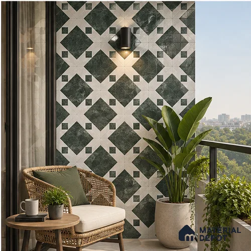Moroccan Wall & Floor Tile TL 11808 | 2 ft x 2 ft Vitrified Glossy Tile - 9 mm | Suitable For Kitchen, Balcony, Dining Area