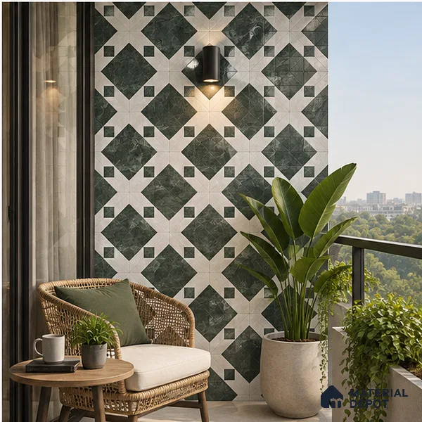 Moroccan Wall & Floor Tile TL 11808 | 2 ft x 2 ft Vitrified Glossy Tile - 9 mm | Suitable For Kitchen, Balcony, Dining Area
