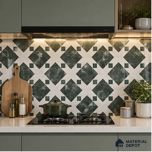 Moroccan Wall & Floor Tile TL 11808 | 2 ft x 2 ft Vitrified Glossy Tile - 9 mm | Suitable For Kitchen, Balcony, Dining Area