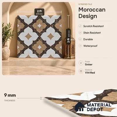 Moroccan Wall & Floor Tile TL 11809 | 2 ft x 2 ft Vitrified Sinker Finish Tile - 9 mm | Suitable For Kitchen, Balcony, Dining Area