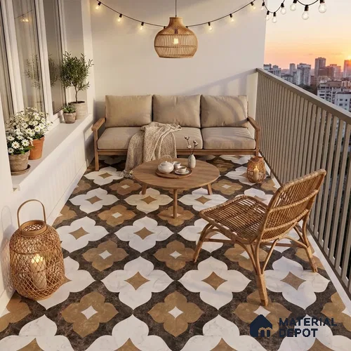 Moroccan Wall & Floor Tile TL 11809 | 2 ft x 2 ft Vitrified Sinker Finish Tile - 9 mm | Suitable For Kitchen, Balcony, Dining Area