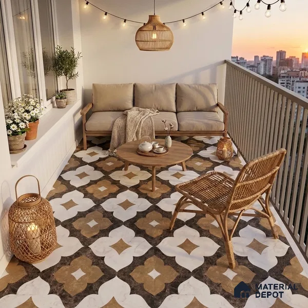 Moroccan Wall & Floor Tile TL 11809 | 2 ft x 2 ft Vitrified Sinker Finish Tile - 9 mm | Suitable For Kitchen, Balcony, Dining Area