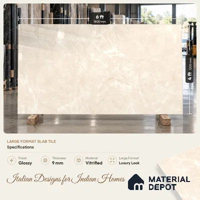 Marble Endless Wall & Floor Tile TL 11811 Cream 6 ft x 4 ft Glossy Finish Vitrified Tile - 9 mm | Suitable For Living Room, Bedroom, Bathroom