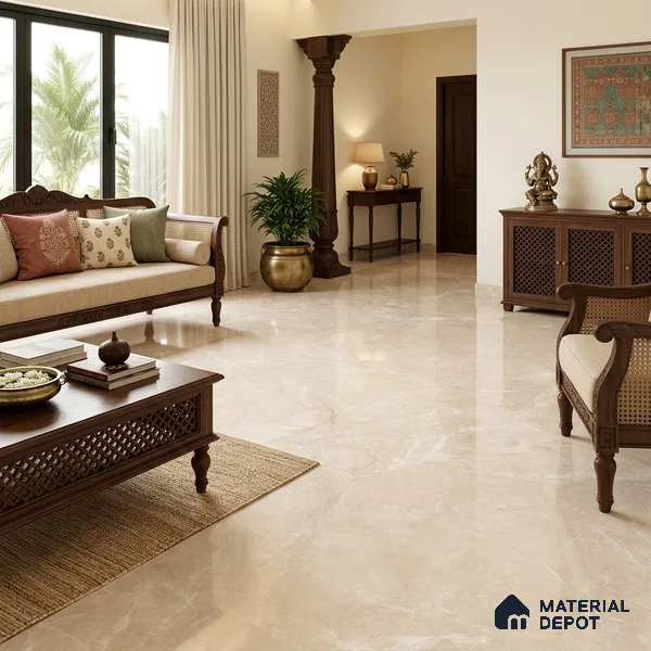 Marble Endless Wall & Floor Tile TL 11811 Cream 6 ft x 4 ft Glossy Finish Vitrified Tile - 9 mm | Suitable For Living Room, Bedroom, Bathroom