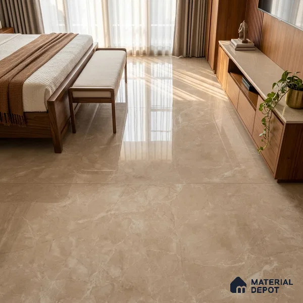Marble Endless Wall & Floor Tile TL 11811 Cream 6 ft x 4 ft Glossy Finish Vitrified Tile - 9 mm | Suitable For Living Room, Bedroom, Bathroom