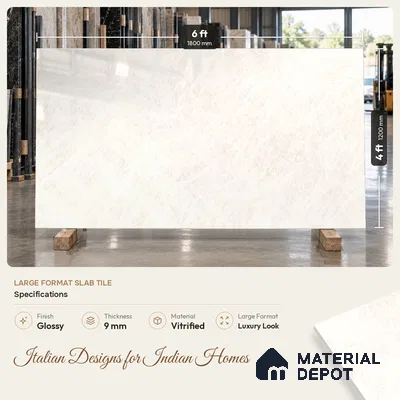 Marble Wall & Floor Tile TL 11813 White 6 ft x 4 ft Glossy Finish Vitrified Tile - 9 mm | Suitable For Living Room, Bedroom, Bathroom