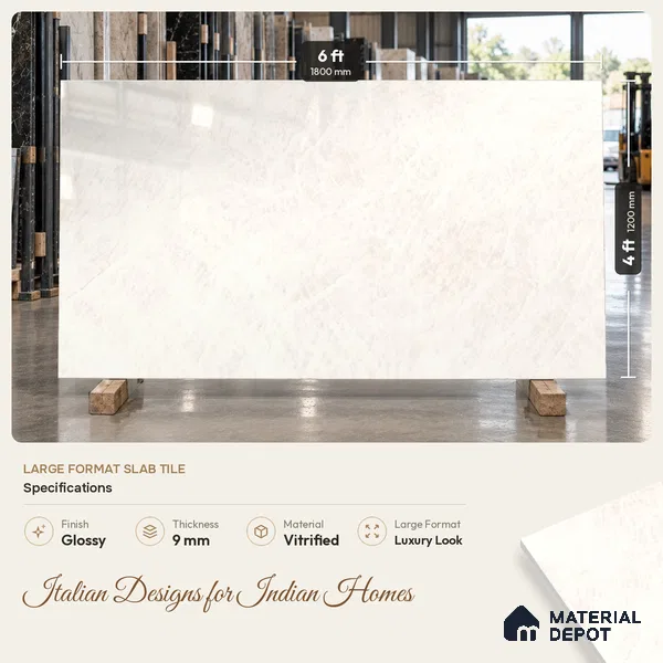 Marble Wall & Floor Tile TL 11813 White 6 ft x 4 ft Glossy Finish Vitrified Tile - 9 mm | Suitable For Living Room, Bedroom, Bathroom