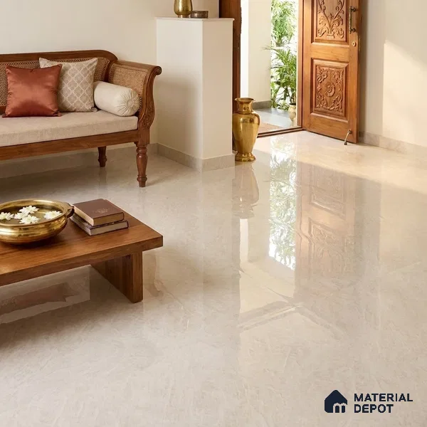 Marble Wall & Floor Tile TL 11813 White 6 ft x 4 ft Glossy Finish Vitrified Tile - 9 mm | Suitable For Living Room, Bedroom, Bathroom