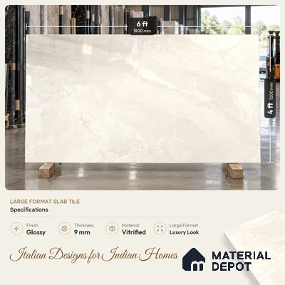 Marble Endless Wall & Floor Tile TL 11814 Cream 6 ft x 4 ft Glossy Finish Vitrified Tile - 9 mm | Suitable For Living Room, Bedroom, Bathroom
