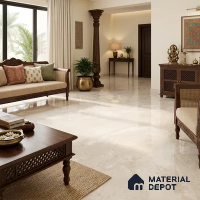 Marble Endless Wall & Floor Tile TL 11814 Cream 6 ft x 4 ft Glossy Finish Vitrified Tile - 9 mm | Suitable For Living Room, Bedroom, Bathroom