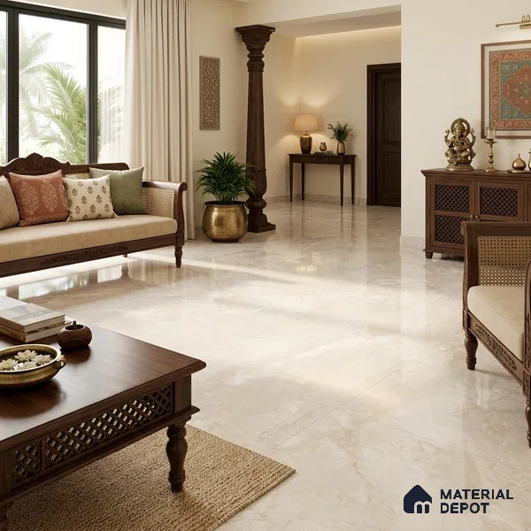 Marble Endless Wall & Floor Tile TL 11814 Cream 6 ft x 4 ft Glossy Finish Vitrified Tile - 9 mm | Suitable For Living Room, Bedroom, Bathroom