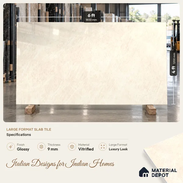Marble Wall & Floor Tile TL 11816 Cream 6 ft x 4 ft Glossy Finish Vitrified Tile - 9 mm | Suitable For Living Room, Bedroom, Bathroom