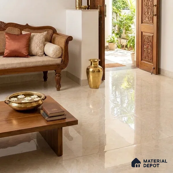 Marble Wall & Floor Tile TL 11816 Cream 6 ft x 4 ft Glossy Finish Vitrified Tile - 9 mm | Suitable For Living Room, Bedroom, Bathroom