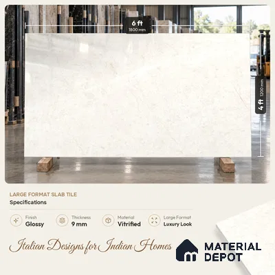 Marble Endless Wall & Floor Tile TL 11817 White 6 ft x 4 ft Glossy Finish Vitrified Tile - 9 mm | Suitable For Living Room, Bedroom, Bathroom