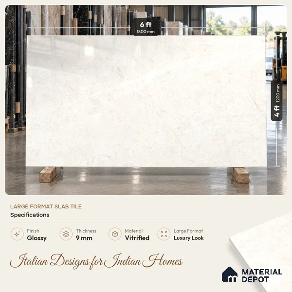Marble Endless Wall & Floor Tile TL 11817 White 6 ft x 4 ft Glossy Finish Vitrified Tile - 9 mm | Suitable For Living Room, Bedroom, Bathroom