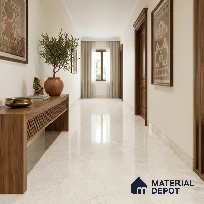 Marble Endless Wall & Floor Tile TL 11817 White 6 ft x 4 ft Glossy Finish Vitrified Tile - 9 mm | Suitable For Living Room, Bedroom, Bathroom