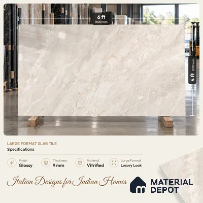 Marble Wall & Floor Tile TL 11820 Silver 6 ft x 4 ft Glossy Finish Vitrified Tile - 9 mm | Suitable For Living Room, Bedroom, Bathroom