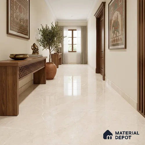 Marble Look Floor Tile TL 11887 Oman Light-EN 6 ft x 4 ft Vitrified Colorbody Glossy Finish - 15 mm