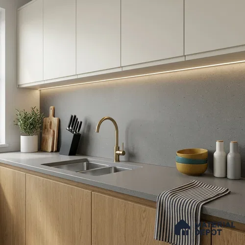Terrazzo Counter Top Slab TL 11894 Oro Grey Matte 8 ft x 2.62 ft Matte Full Body Vitrified Tile - 15 mm | Suitable For Counter Top, Dining Table Top & Window Frame