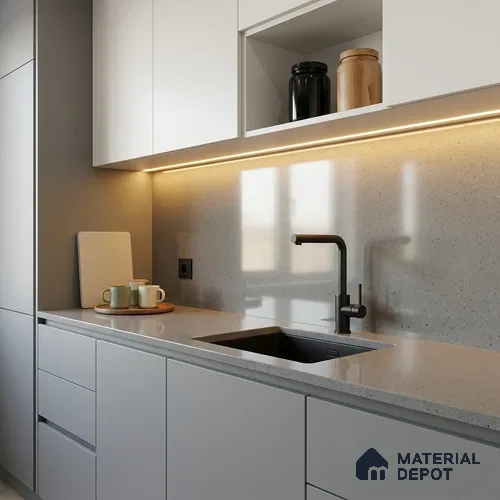 Terrazzo Counter Top Slab TL 11894 B Oro Grey Glossy 8 ft x 2.62 ft Glossy Full Body Vitrified Tile - 15 mm | Suitable For Counter Top, Dining Table Top & Window Frame
