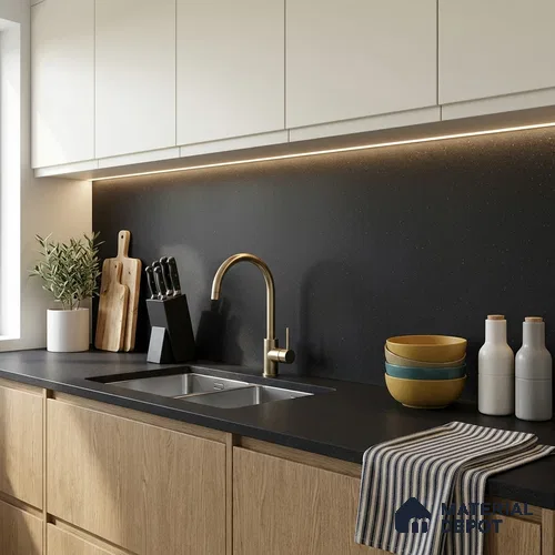 Terrazzo Counter Top Slab TL 11894 C Oro Nero Matte 8 ft x 2.62 ft Matte Full Body Vitrified Tile - 15 mm | Suitable For Counter Top, Dining Table Top & Window Frame