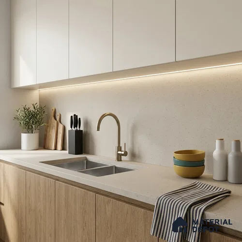 Terrazzo Counter Top Slab TL 11894 E Oro Crema Matte 8 ft x 2.62 ft Matte Full Body Vitrified Tile - 15 mm | Suitable For Counter Top, Dining Table Top & Window Frame