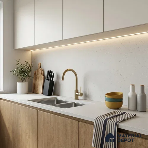 Terrazzo Counter Top Slab TL 11894 I Oro White Matte 8 ft x 2.62 ft Matte Full Body Vitrified Tile - 15 mm | Suitable For Counter Top, Dining Table Top & Window Frame
