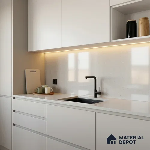Terrazzo Counter Top Slab TL 11894 J Oro White Glossy 8 ft x 2.62 ft Glossy Full Body Vitrified Tile - 15 mm | Suitable For Counter Top, Dining Table Top & Window Frame