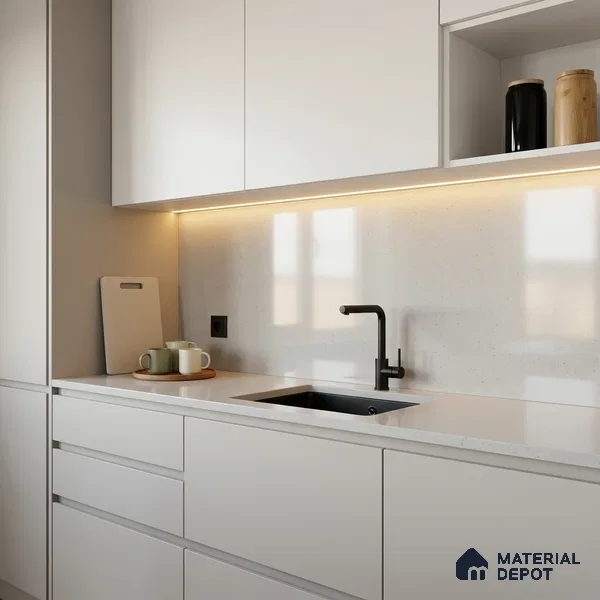 Terrazzo Counter Top Slab TL 11894 J Oro White Glossy 8 ft x 2.62 ft Glossy Full Body Vitrified Tile - 15 mm | Suitable For Counter Top, Dining Table Top & Window Frame