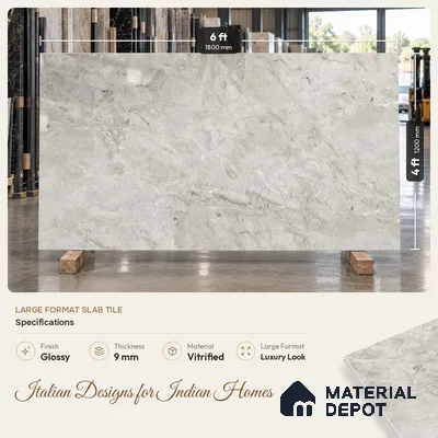 Marble Wall & Floor Tile TL 11908 Silver 6 ft x 4 ft Glossy Finish Vitrified Tile - 9 mm | Suitable For Living Room, Bedroom, Bathroom