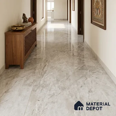 Marble Wall & Floor Tile TL 11908 Silver 6 ft x 4 ft Glossy Finish Vitrified Tile - 9 mm | Suitable For Living Room, Bedroom, Bathroom