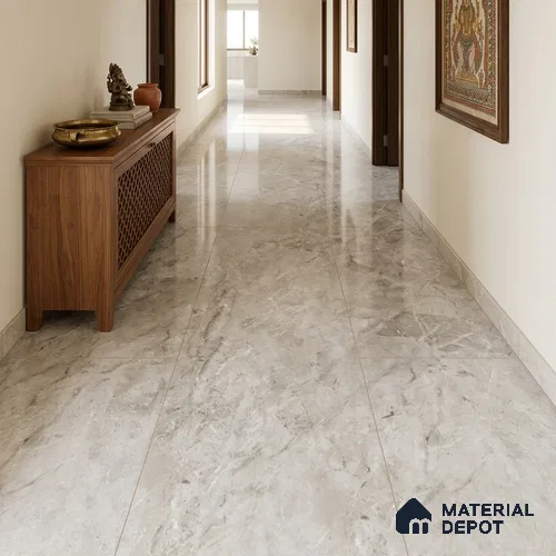 Marble Wall & Floor Tile TL 11908 Silver 6 ft x 4 ft Glossy Finish Vitrified Tile - 9 mm | Suitable For Living Room, Bedroom, Bathroom