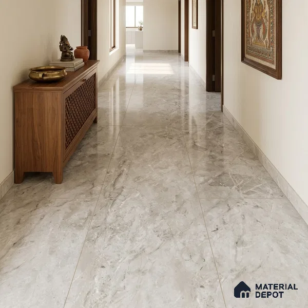Marble Wall & Floor Tile TL 11908 Silver 6 ft x 4 ft Glossy Finish Vitrified Tile - 9 mm | Suitable For Living Room, Bedroom, Bathroom