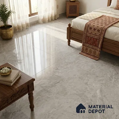 Marble Wall & Floor Tile TL 11908 Silver 6 ft x 4 ft Glossy Finish Vitrified Tile - 9 mm | Suitable For Living Room, Bedroom, Bathroom