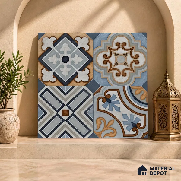 Moroccan Wall & Floor Tile TL 11913 | 2 ft x 2 ft Matte Finish Vitrified Tile - 9 mm | Suitable For Balcony, Kitchen, Dining Area | Random Designs