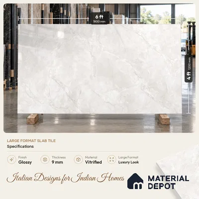 Large Format Endless Artic White TL 11922 Marble Tile 6 ft x 4 ft Vitrified Glossy Finish Floor Tile - 9 mm | Against Order