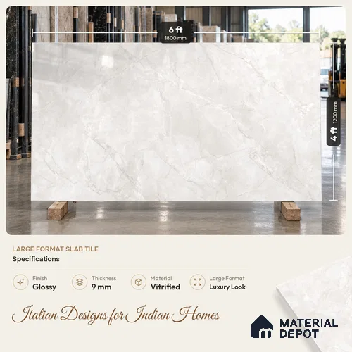 Large Format Endless Artic White TL 11922 Marble Tile 6 ft x 4 ft Vitrified Glossy Finish Floor Tile - 9 mm | Against Order